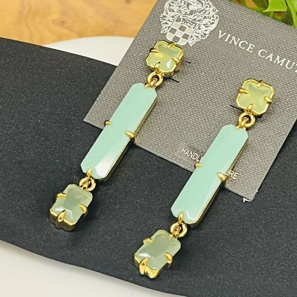 NWT Vince Camuto Aqua Glam Lux High End Gorgeous Rhodium Plate Drop Earrings $58